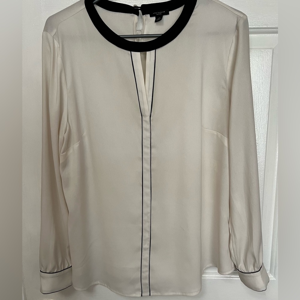 Ann Taylor Blouse Ivory and Black